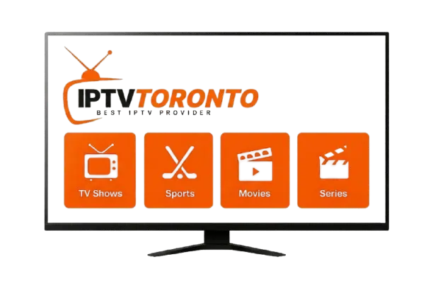 Smart TV displaying IPTV Toronto service with live channels and sports
