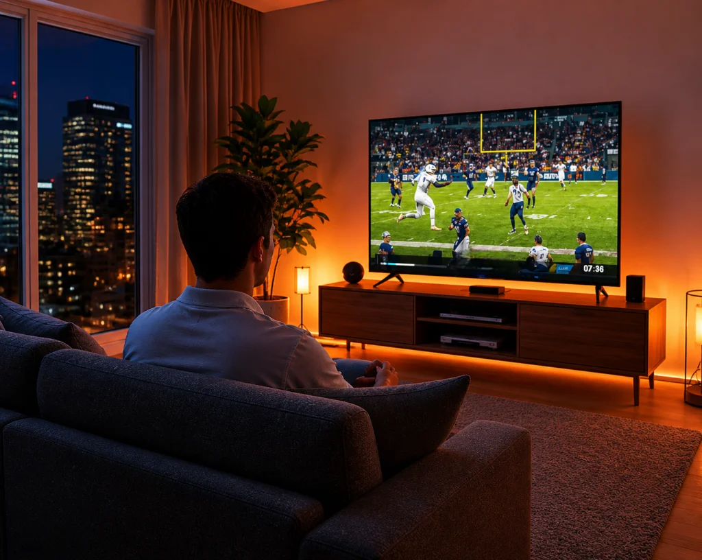 Strong 8K IPTV EPG electronic program guide interface displaying a 14-day multi-channel schedule grid with program titles, broadcast times, categories, and catch-up TV indicator icons on the Strong 8K player