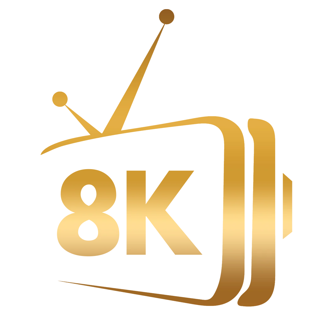 Strong IPTV Pro 8K streaming quality comparison showing ultra-HD channel list with 8K quality badge, live sports stream in 8K resolution, and bitrate meter displaying high-throughput 8K data rate